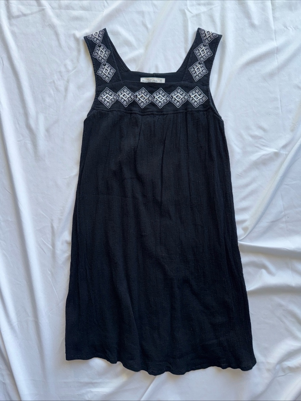 Abercrombie & Fitch Black Sleeveless Embroidered Yoke Mini Dress